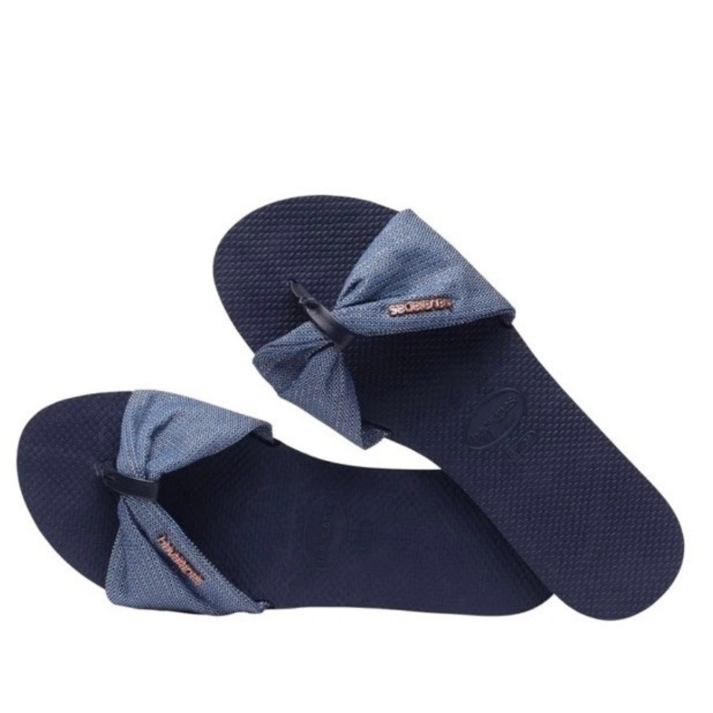 Havaianas Women's You St. Tropez Shine Bow Flip Flop Sandal, Navy Blue, 11/12
